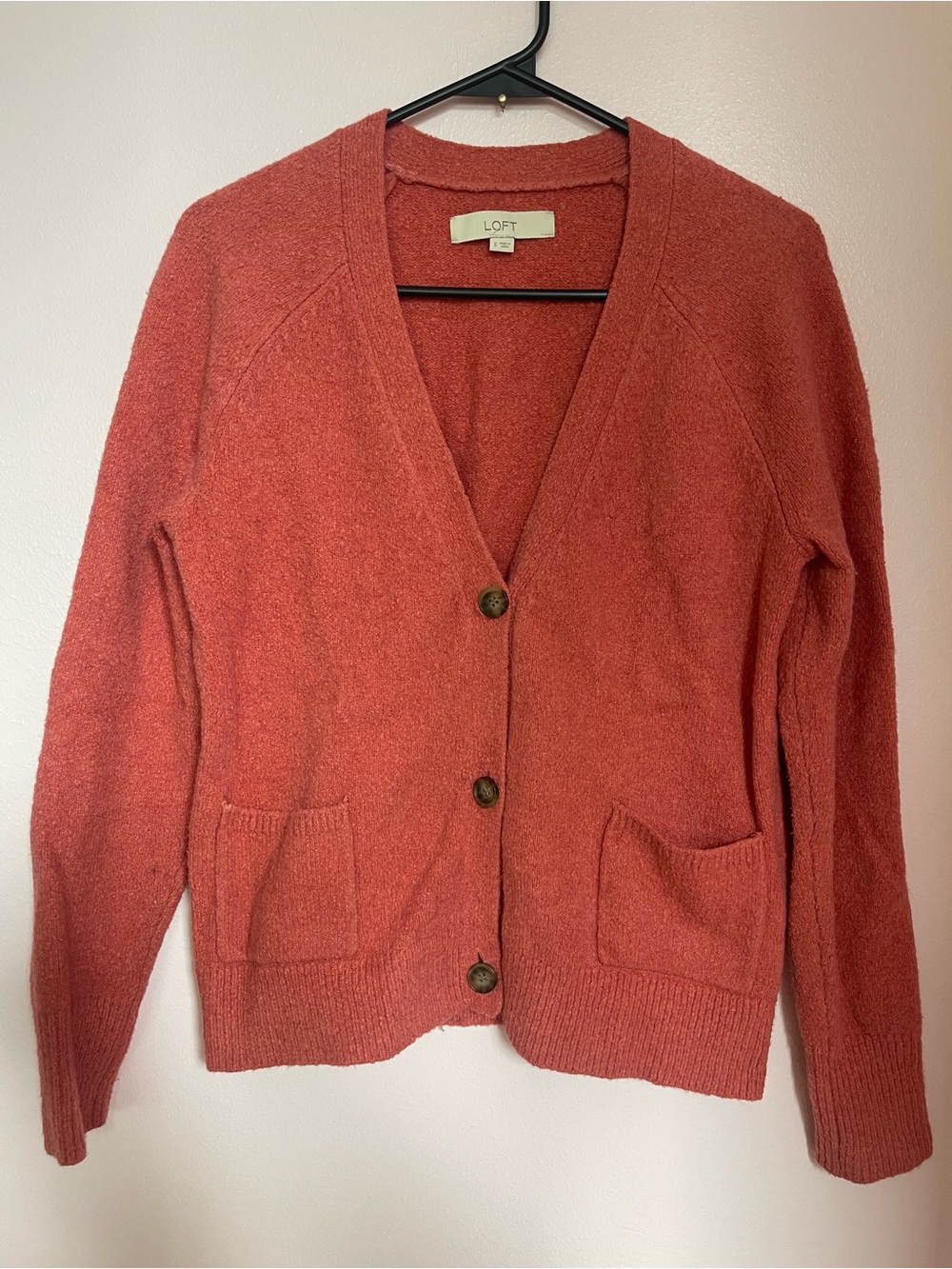 Loft Womens Sorbet Berry Pink Orange V-Neck Button Front Cardigan Sweater‎ Small